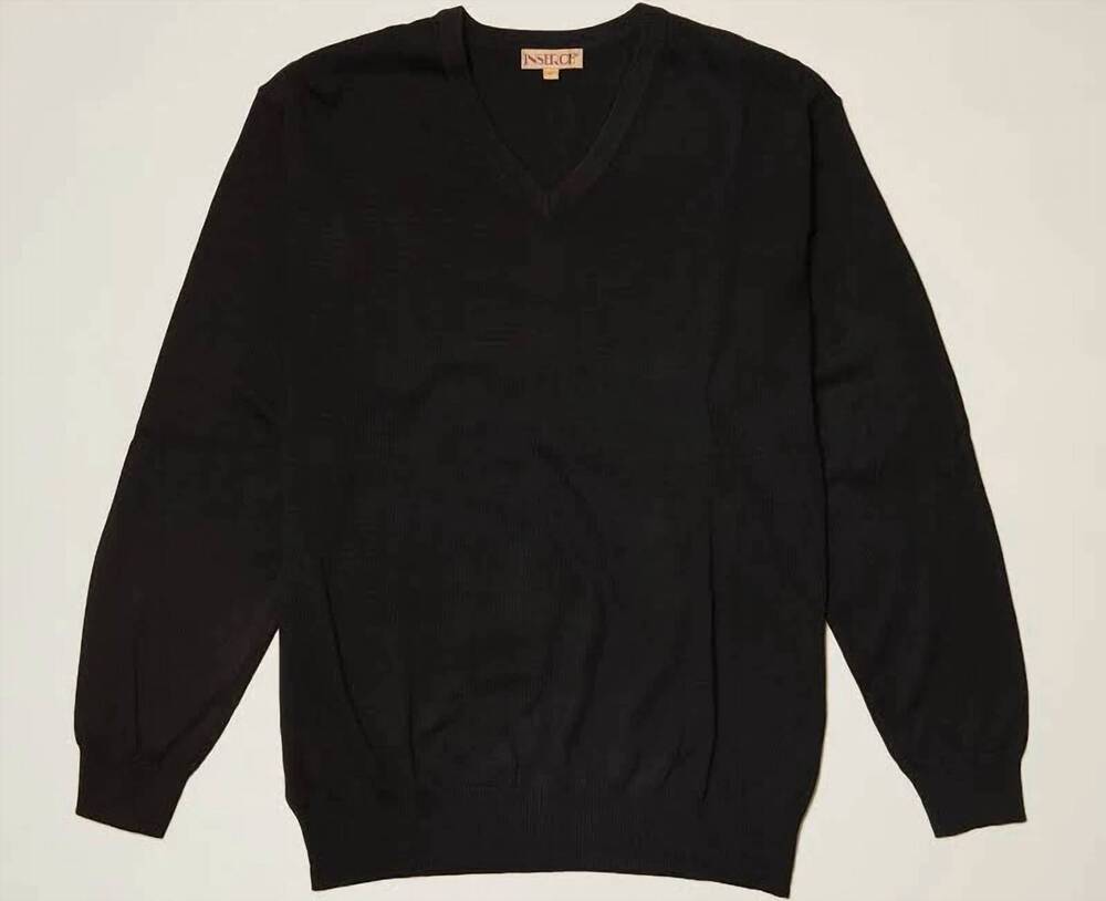 NEW INSERCH men's v-neck cotton blend sweater in black